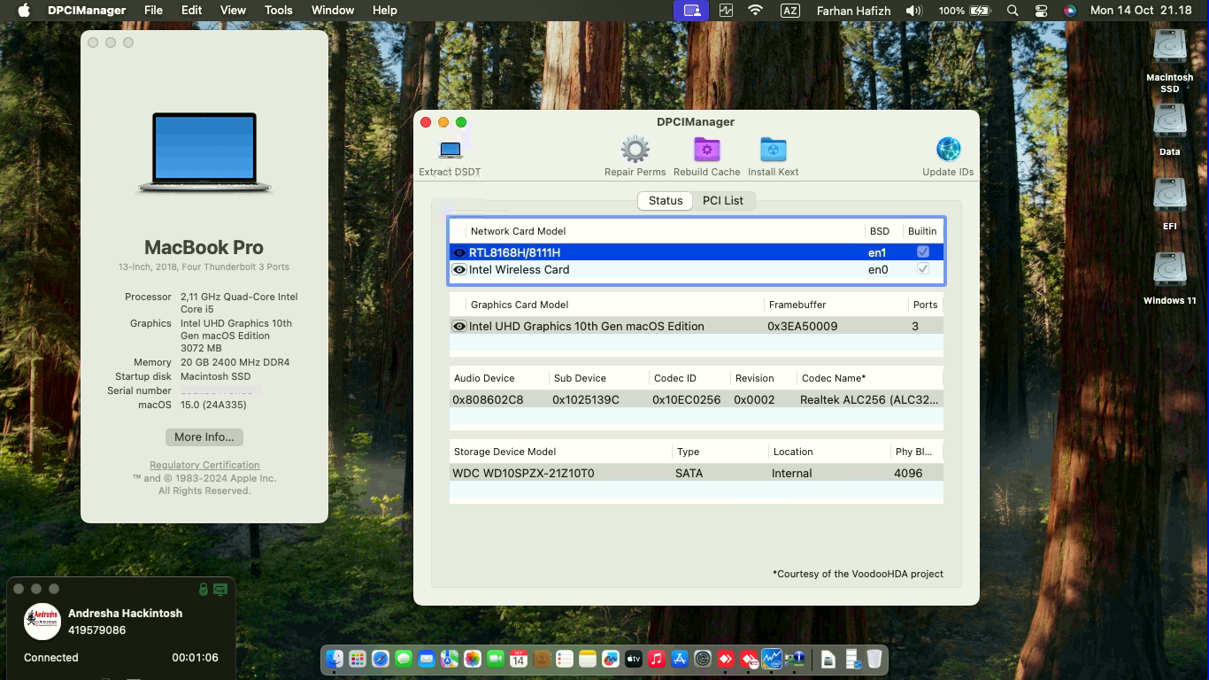 Success Hackintosh macOS Sequoia 15.0 Build 24A335 in Acer Aspire 5 A514-52G-55T8